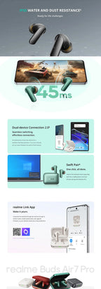 realme Buds Air 7 Pro Bluetooth Earphone For realme 16 Pro plus realme GT 8 Pro 53dB 48 Hours Battery Life Hi-Res LHDC 5.0