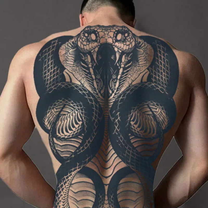 Magic Juice Ink Waterproof Tattoo Stickers Full Back Large Size Herbal Juice Temporary Tattoos Men Body Art Dragon Tiger