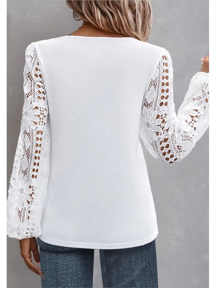 Fashion White Lace Blouse Women 2023 Casual New Arrivals Shirts And Blouses Elegant Female Loose Long Sleeve Tops