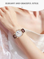 LIGE Retro Elegant Quartz Women's Wristwatches Simple Diamond Dial Fashion Casual Outdoor Date Waterproof Moon Phase Woman Watch