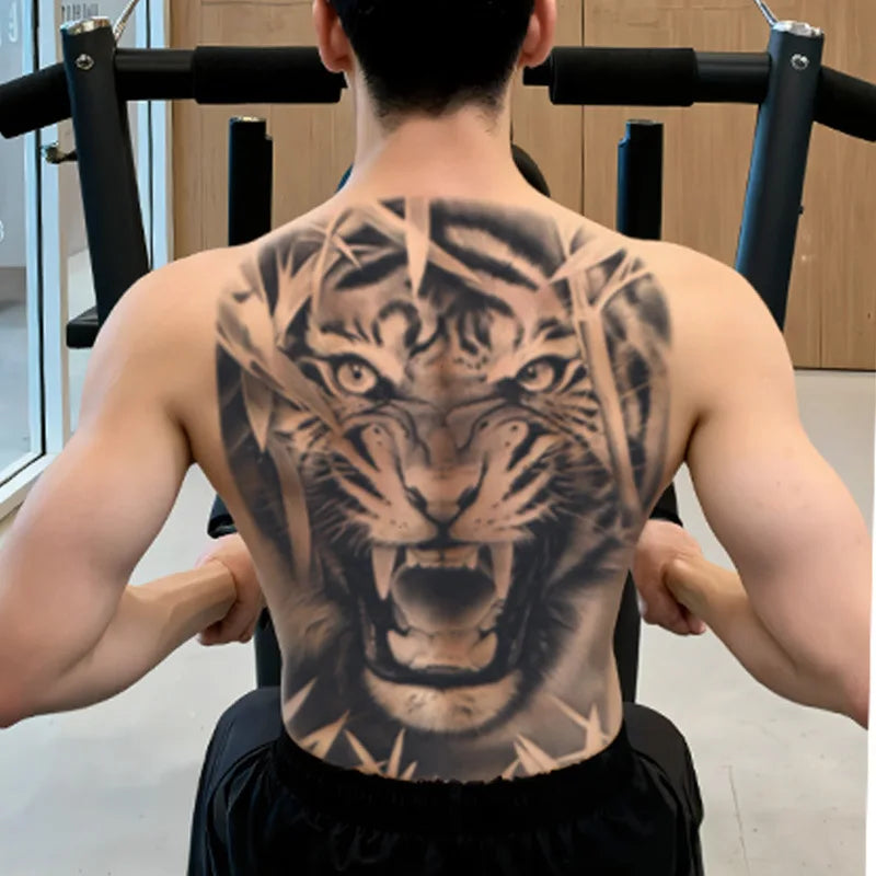 Magic Juice Ink Waterproof Tattoo Stickers Full Back Large Size Herbal Juice Temporary Tattoos Men Body Art Dragon Tiger