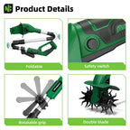 NewBeny Electric Garden Tiller Cultivator Scarifier Foldable Rototiller Soil Loosener Garden Tool