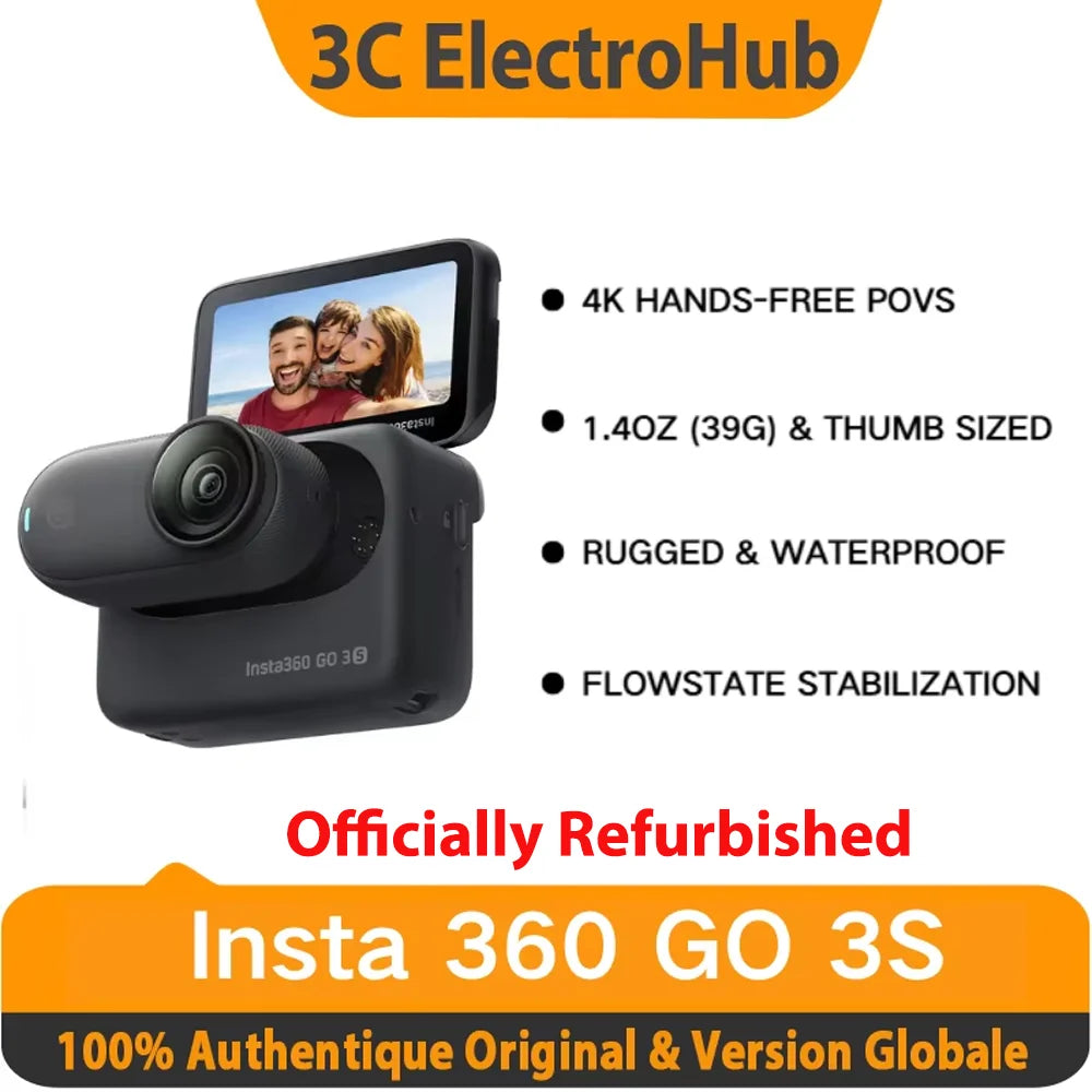 Insta360 GO 3S 128GB (سرکاری طور پر تجدید شدہ)- ولاگ کے لیے چھوٹی 4K کیمرا، ہینڈز فری POV، یونیورسل فکسیشن، اسٹیبلائزیشن Main image