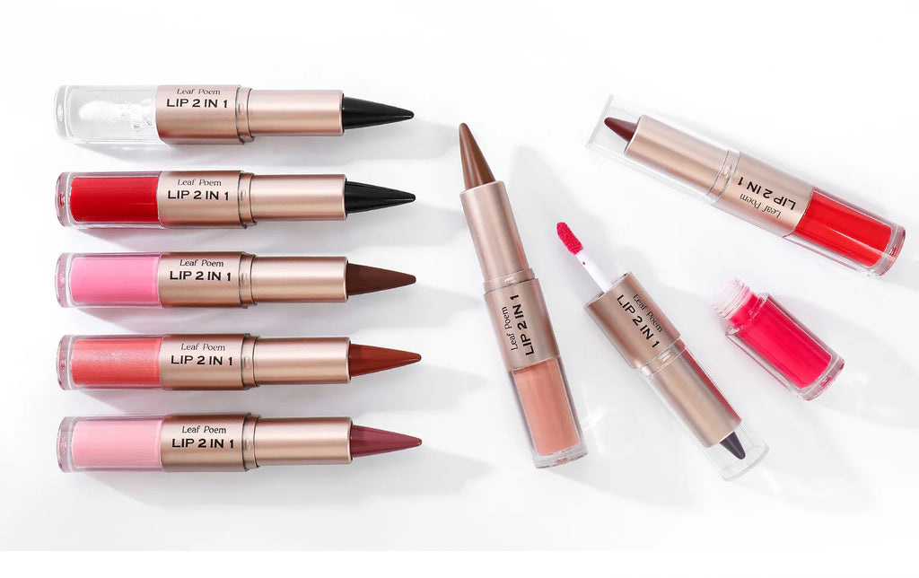 Black Brown Tapered Lip Liner Contour Pencil Double Head Mirror Plumping Lip Glaze Crystal Lip Gloss Sexy Red Lips Tint Makeup