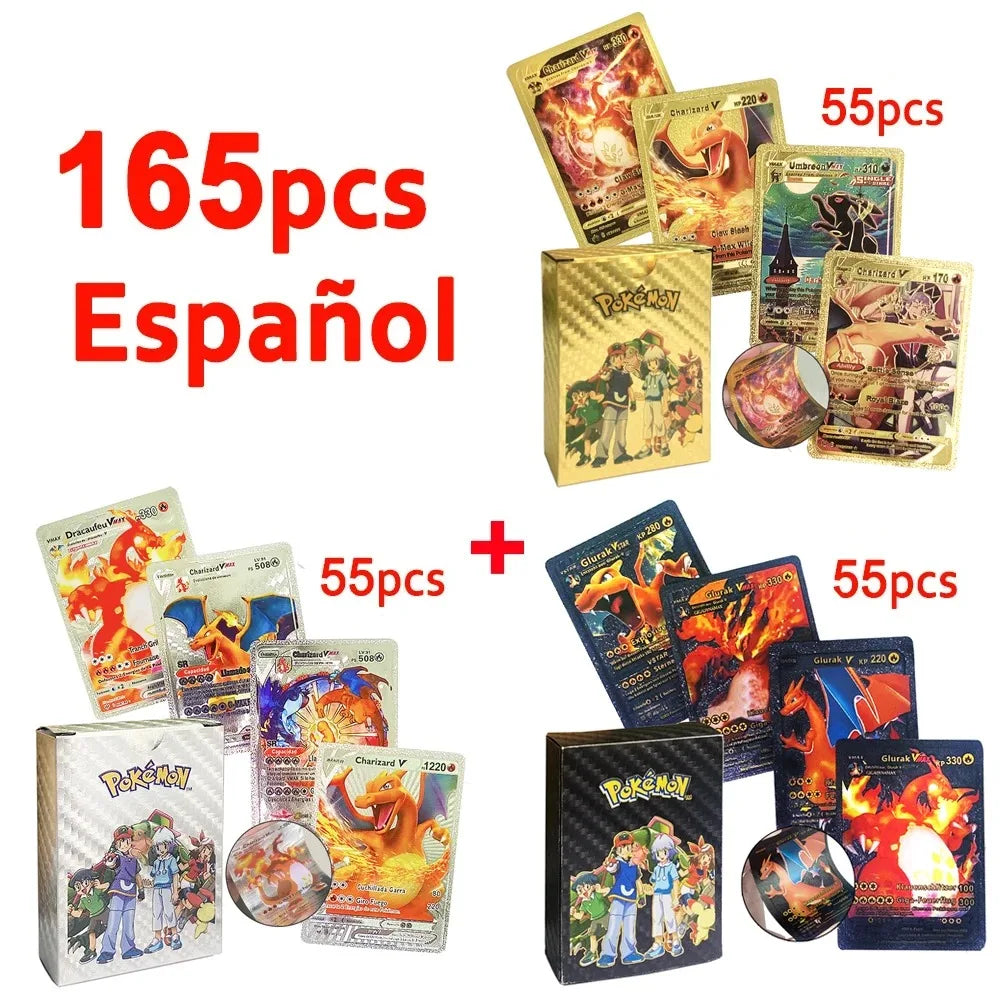 30-165pcs Gold Pokemon Colorful Card Set Black Vmax Vstar Sliver GX Box Pikachu Carta Charizard German French Spanish Game Cards
