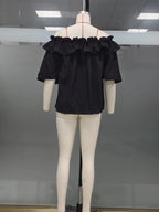 Fashion Ruffled Sexy One Shoulder Women's Short Sleeve Shirt Summer New Casual Loose Tops Female Elegant Versatile Office Shirt