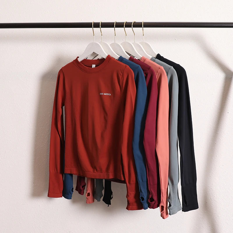 Women's Seamless Long Sleeve Fitness T-shirt Sports Elastic Yoga Gym Top Training Running Activewear Workout Shirt Pilates Tops