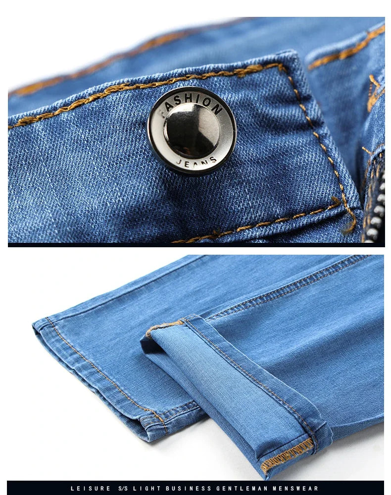 Man Pants Office Business Jeans Men Classic Blue Black Cotton Stretch Straight Denim Pants Male Brand Trousers
