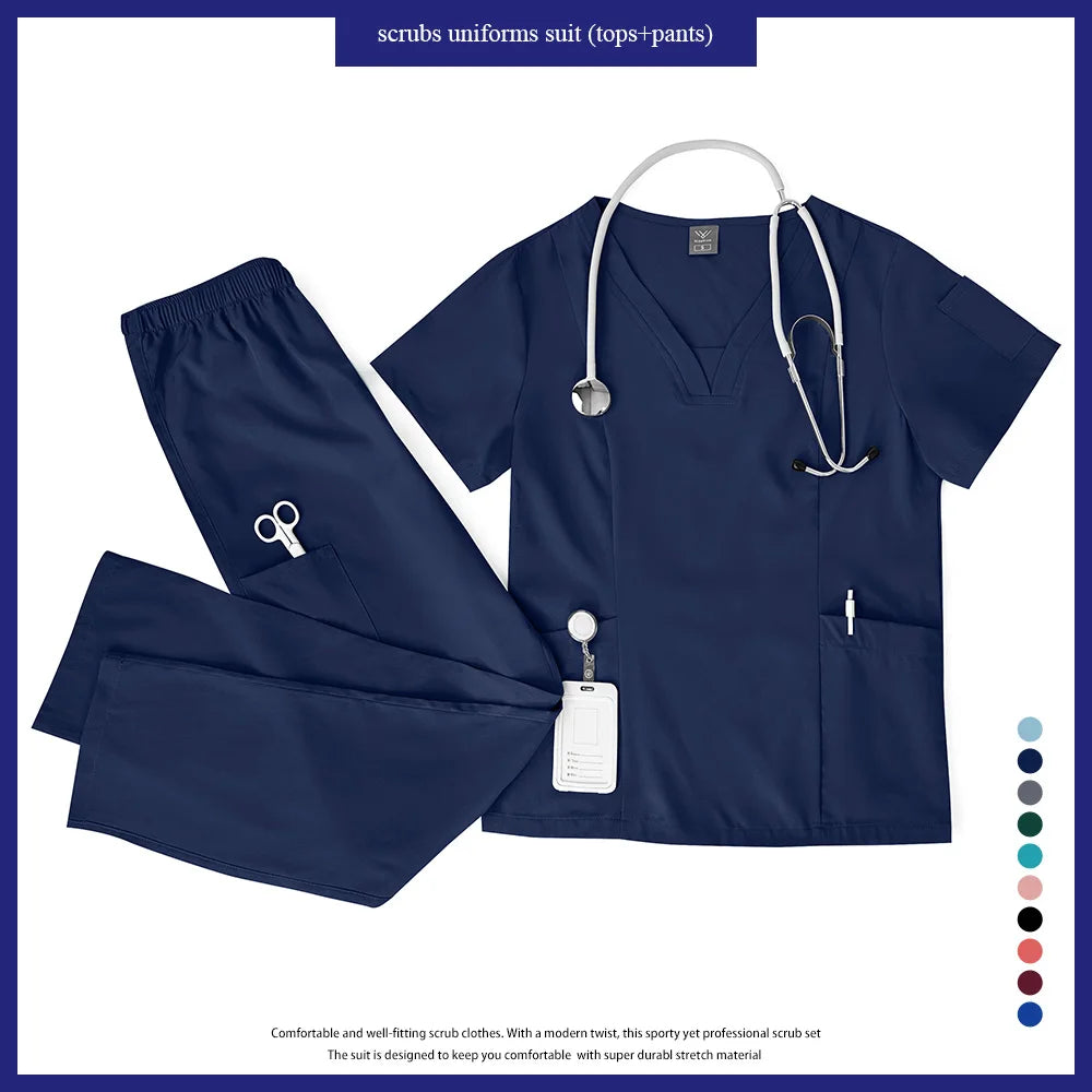 Niaahinn Scrubs Uniforms Sets Wholesale Medical Scrub Stretch Suit Healthcare Nursing Uniform Unisex Surgical Uniforms Woman Men