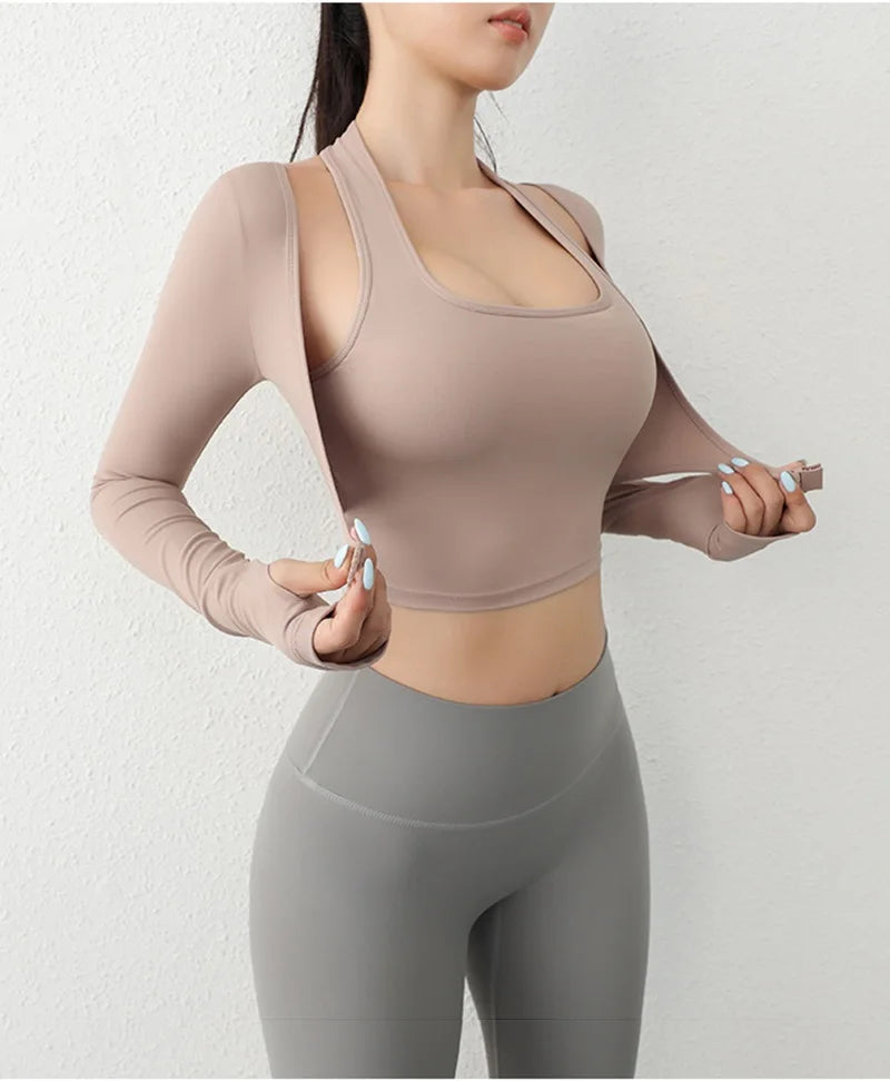 Cloud Rise Women Yoga Shirts Sports Workout T-Shirt Sexy Girl Long Sleeve Blouse Gym Fitness Crop Top Autumn Winter Sportswear