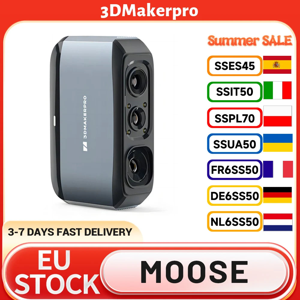 3DMakerpro Moose 3D Scanner, 0.03mm Accuracy, 0.07mm Resolution, Blue LED Light Source, Al Visual Tracking, 24-bit Color Camera Main image