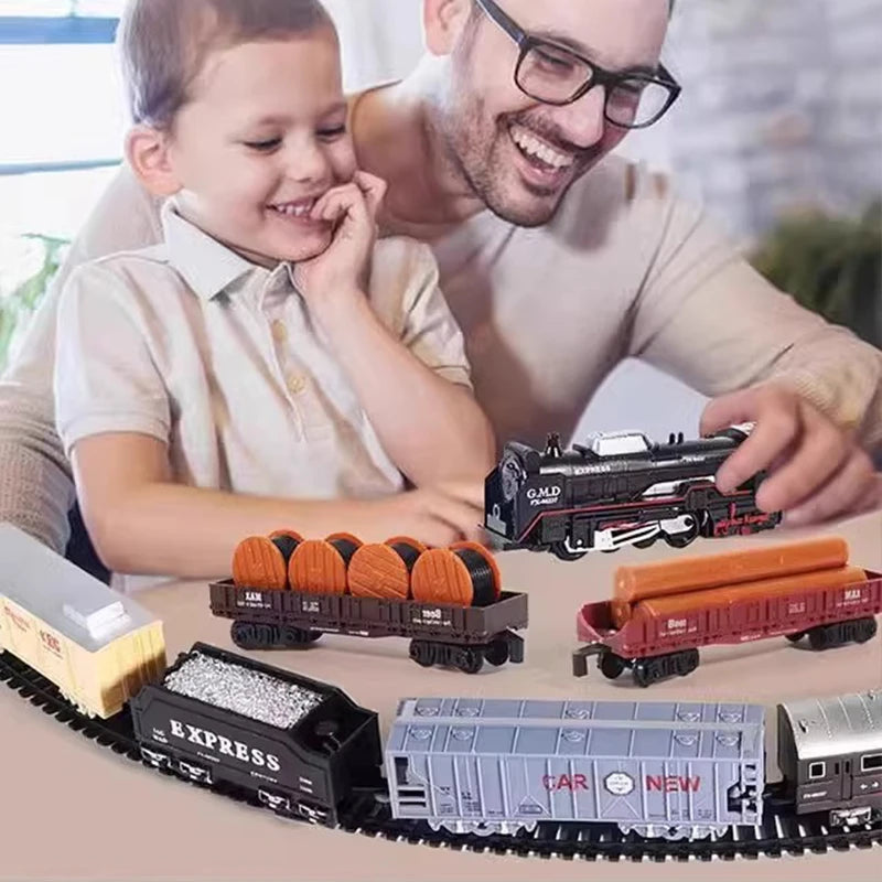 Classical Railway Freight Train Toy Electric Train Track Set with Light Tracks Model Toys for Kids Gift Children Adult Toy