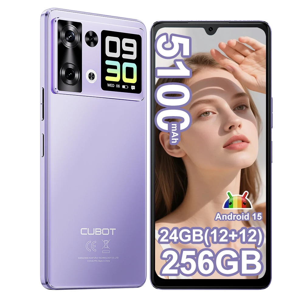 Cubot P90 Smartphone Android 15 24(12+12)GB + 256GB 6.88 "120Hz G100 64MP+16MP 5100mAh Mobile Phone NFC Face ID Fingerprint