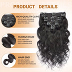 Wave Clip in Hair Extensions Real Human Hair Extensions Clip Ins 120 Gram Body Wave 18 Inch 8Pcs Natural Black 100% Human Hair