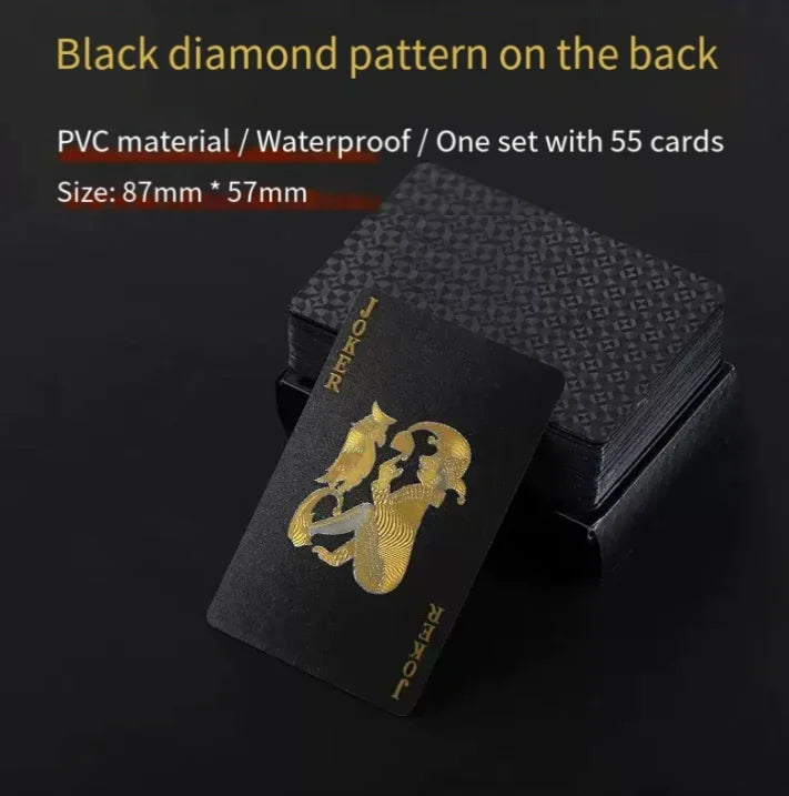 Brand New 54-piece Black and Gold Plastic Playing Card Foil Poker Set Magic Tool Party Tabletop Game