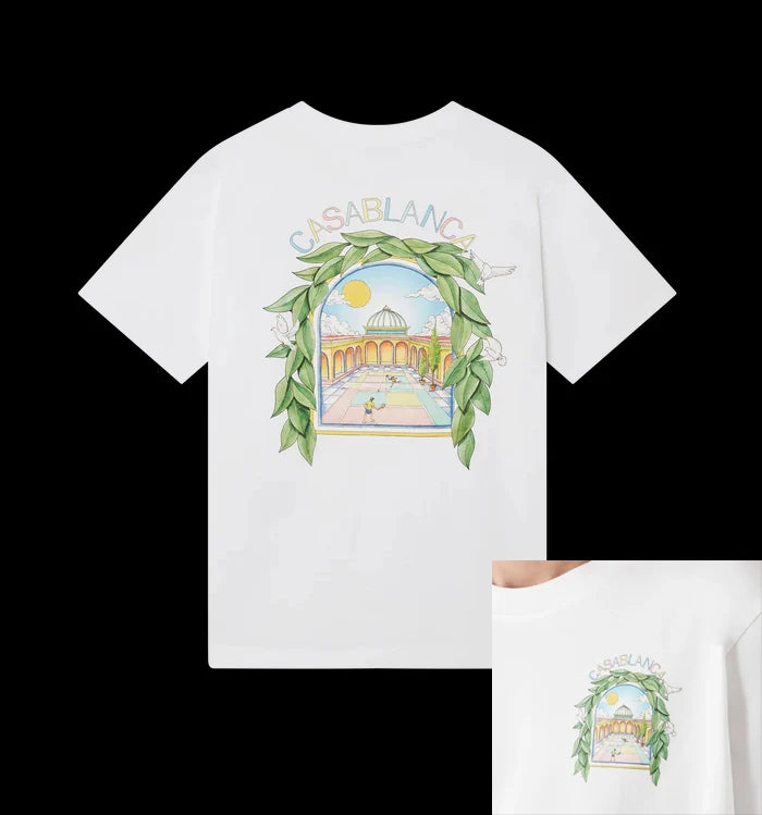 High-Quality White Arch-Print ShortSleeve T-Shirt Casual Round Neck Tee Summer Graphic Pattern Loose Fit Style For Men And Women