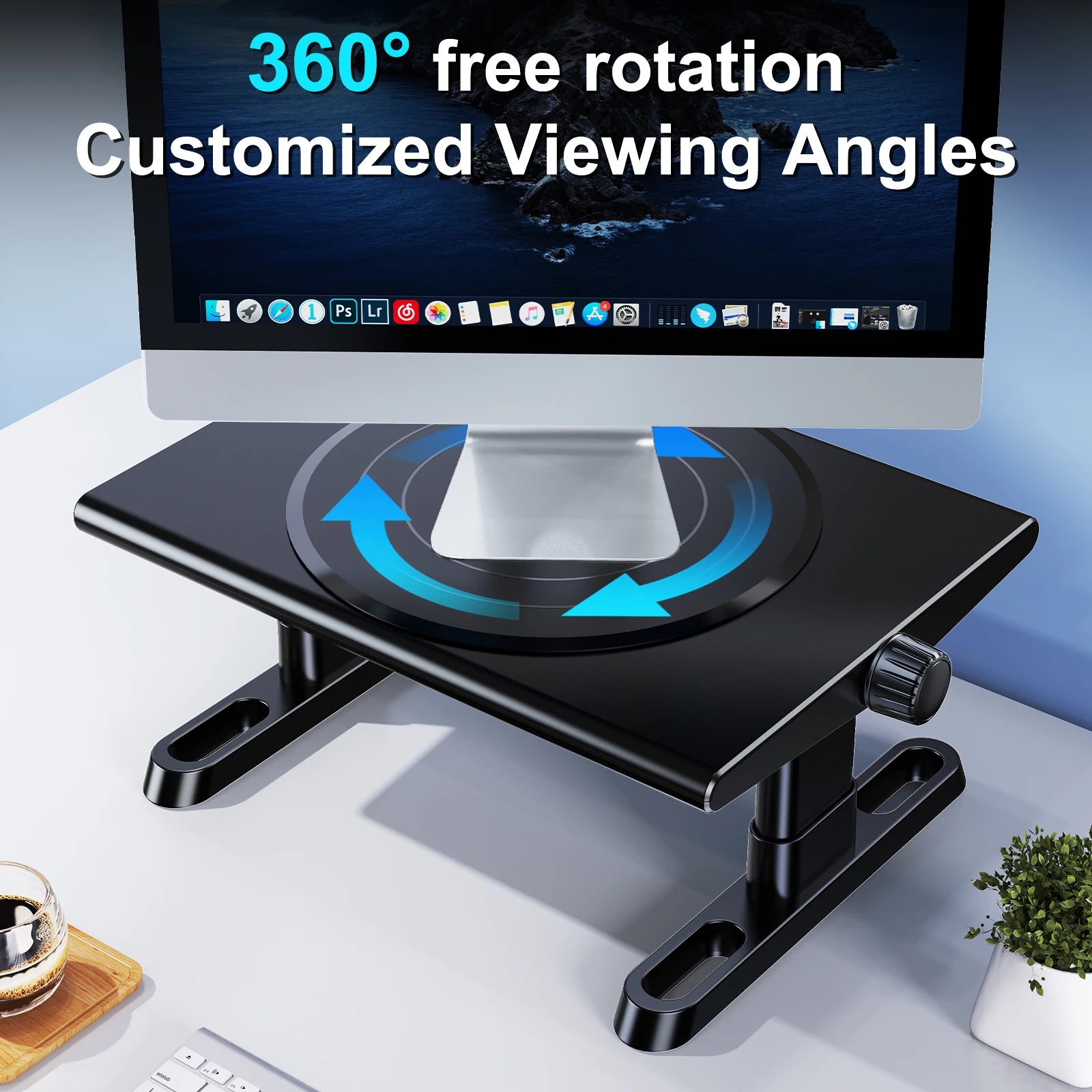 Oatsbasf Computer Monitor Stand Laptop TV Holder Monitor Shelf 360° Rotation Computer Desk Height Adjustment 50LB Load Bearing