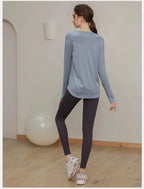 Loose, quick-drying sport tops, women's long-sleeved T-shirts, yoga wear, breathable running and fitness wear, slimming