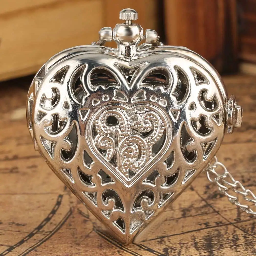 Stylish romantic heart-shaped diamond quartz women's necklace pocket watch souvenir gift for girls Main image