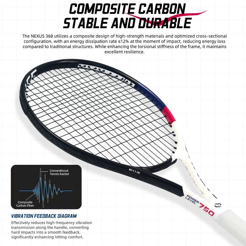 NEXUS Carbon Tennis Racket, Speed Aesthetic Design, Wide Stable Triangle Frame, Low Wind Resistance & High Control Power