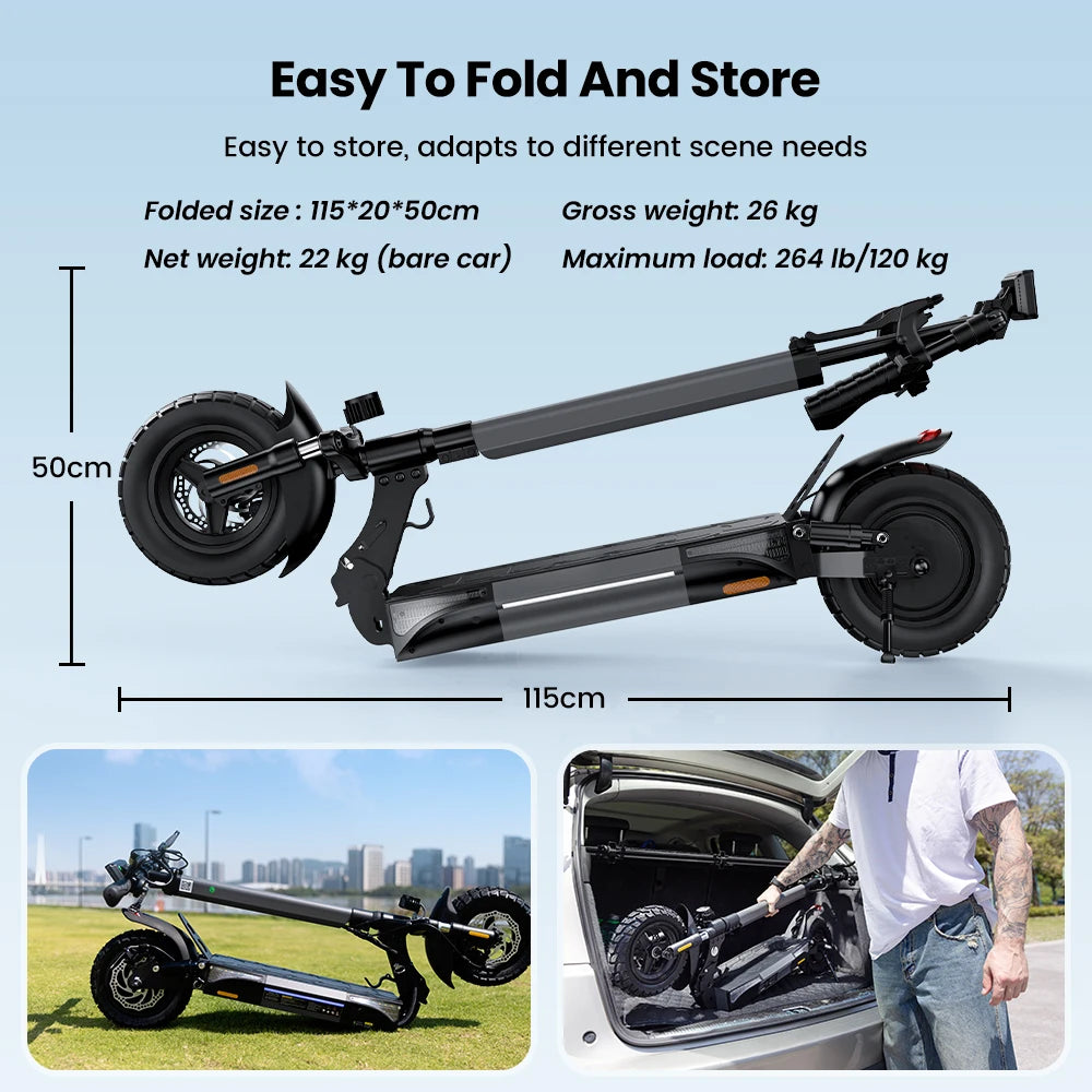 iScooter W9 Electric Scooter for Adults 1000W Motor 48V14AH Battery Foldable E-scooter 10 Inch Tire All-Terrain EScooter