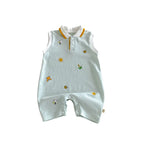 2026 New Summer 0-2Y Baby Clothes Cartoon Print Sleeveless Polo Romper Breathable Mesh Fabric with Placket Snap Closure