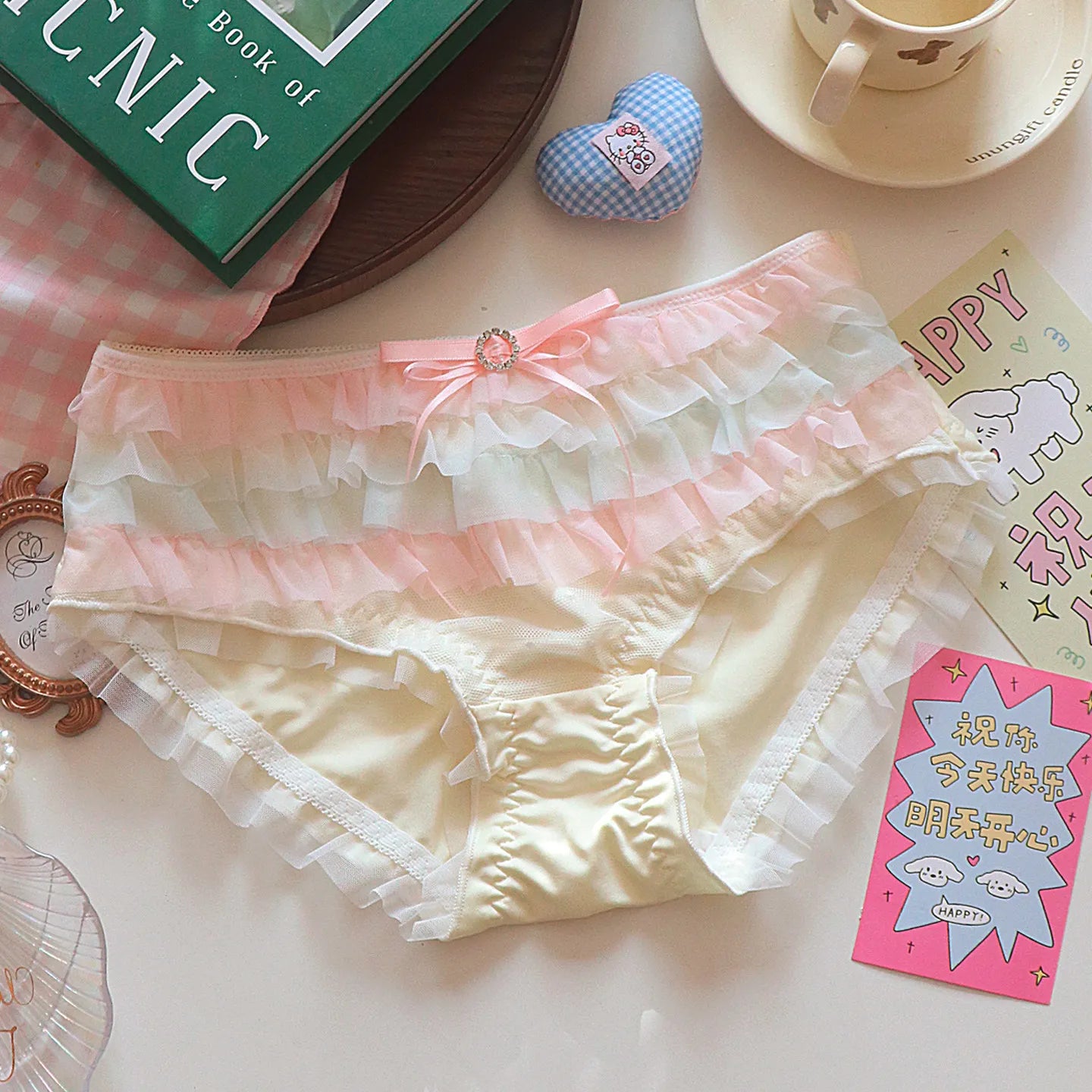 Japanese Style Lolita Princess Lingerie Set Women Pure Desire Cake Layer Lace Mesh Cotton Crotch Party Bra And Panty Set  Cute
