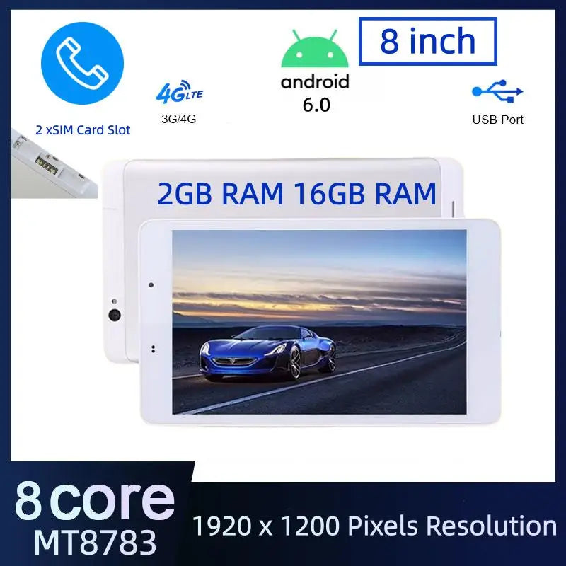 2026 New 8"  Android 6.0 3G/4G Phone Tablet 1920 x 1200 Pixels MT8783 Octa-Core 2GB RAM 16GB ROM GSM 2*SIM Cards Main image
