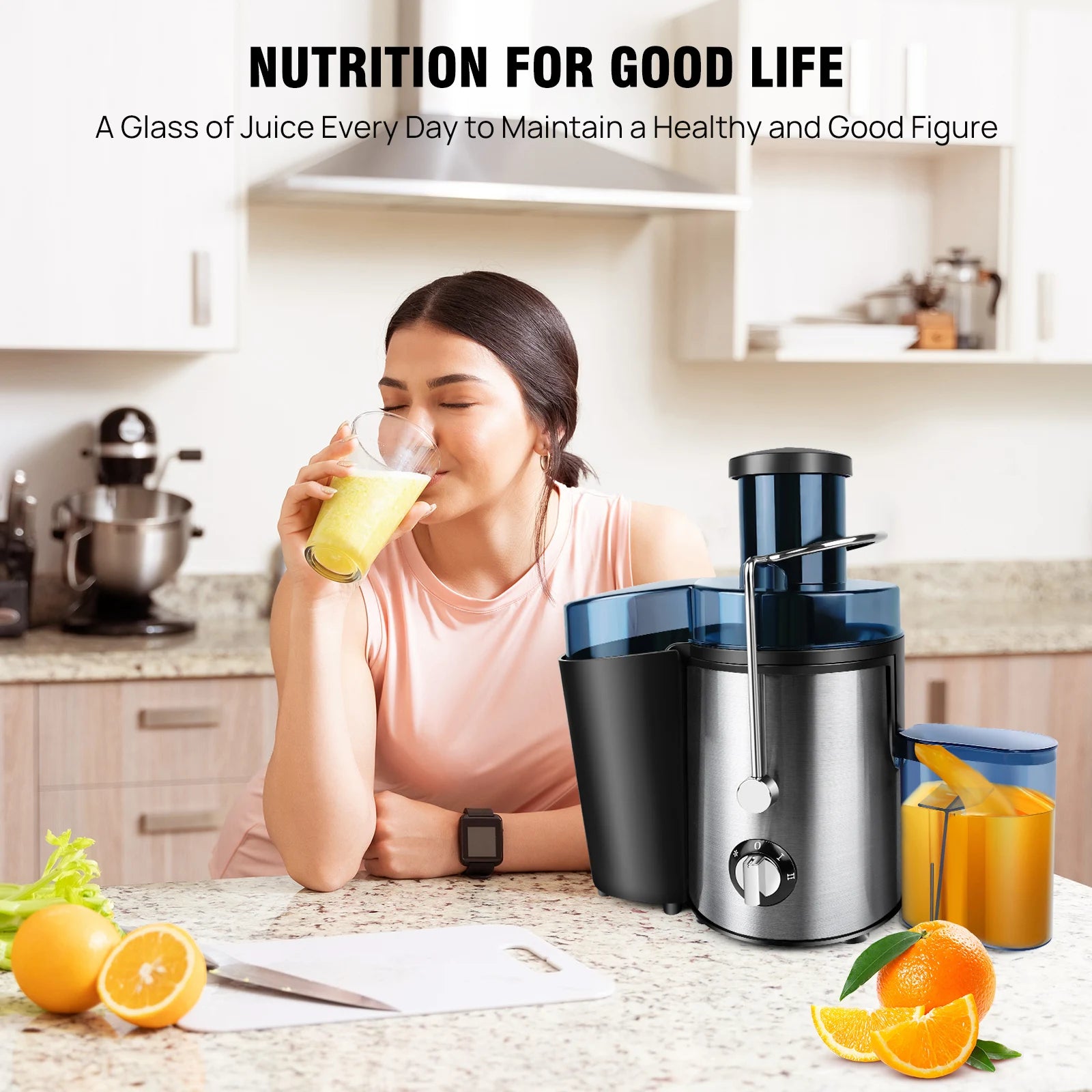 BRIEFNESS Juicer Centrifugal Juicer Machines Whole Fruit Vegetable 500W 65mm Wide Mouth 2 Speed 500ml Efficient Juice Maker Secondary image