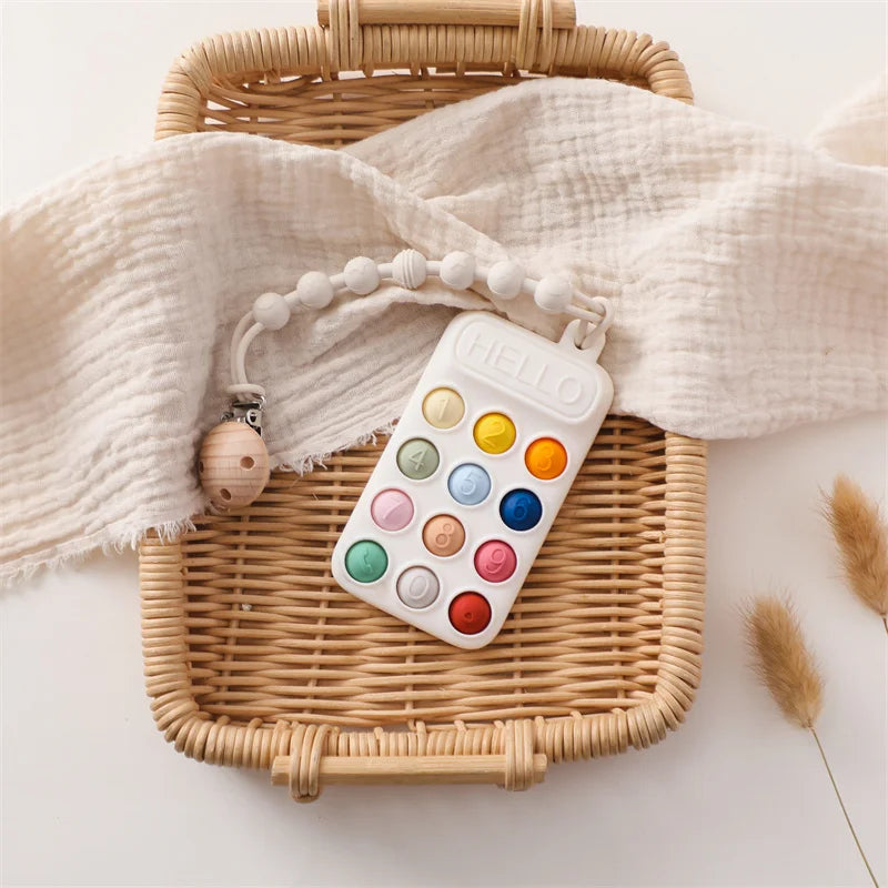 Baby Wooden Bear Phone Teether Toy Telephone Sleeping Pacifier Teething Flip Simulation Phone Toys Early Educational Toy Gifts