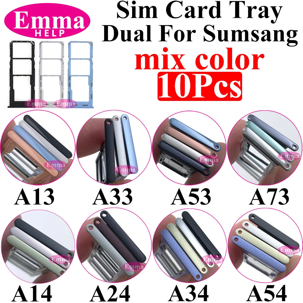 10Pcs Dual Card Phone Sim SD Card Tray For Samsung Galaxy A14 A24 A34 A54 A13 A23 A33 A53 A73 Sim Card Holder Adapter Drawer
