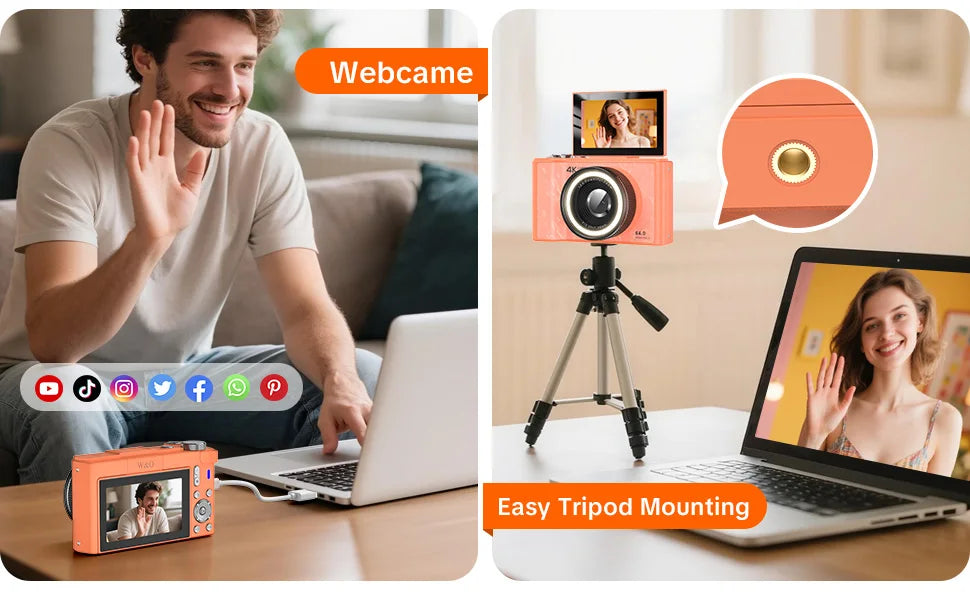 4K Vlogging Camera, 180° Flip Screen, Ring Light & Beauty Mode, Digital Camera for Beginners, 32G SD Card Included, Xmas Gift