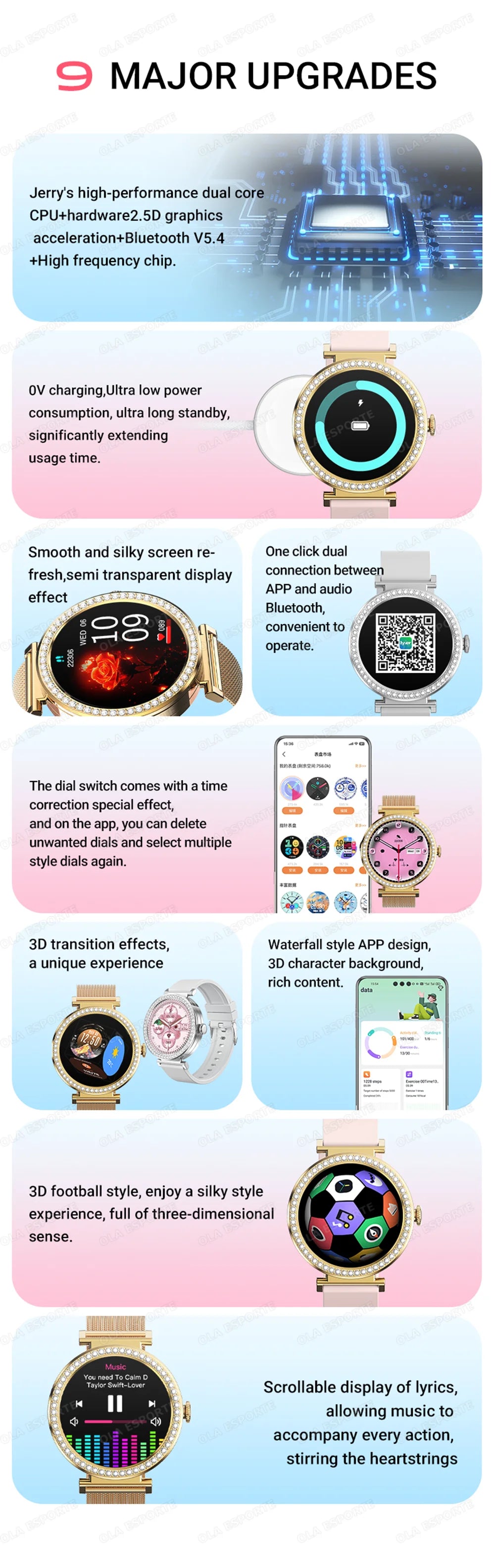 Fashion Zircon Smart Watch 1.46" AMOLED Screen 5.4 Bluetooth Call Heart Rate Temperature Monitoring Women Smartwatch Pedometer