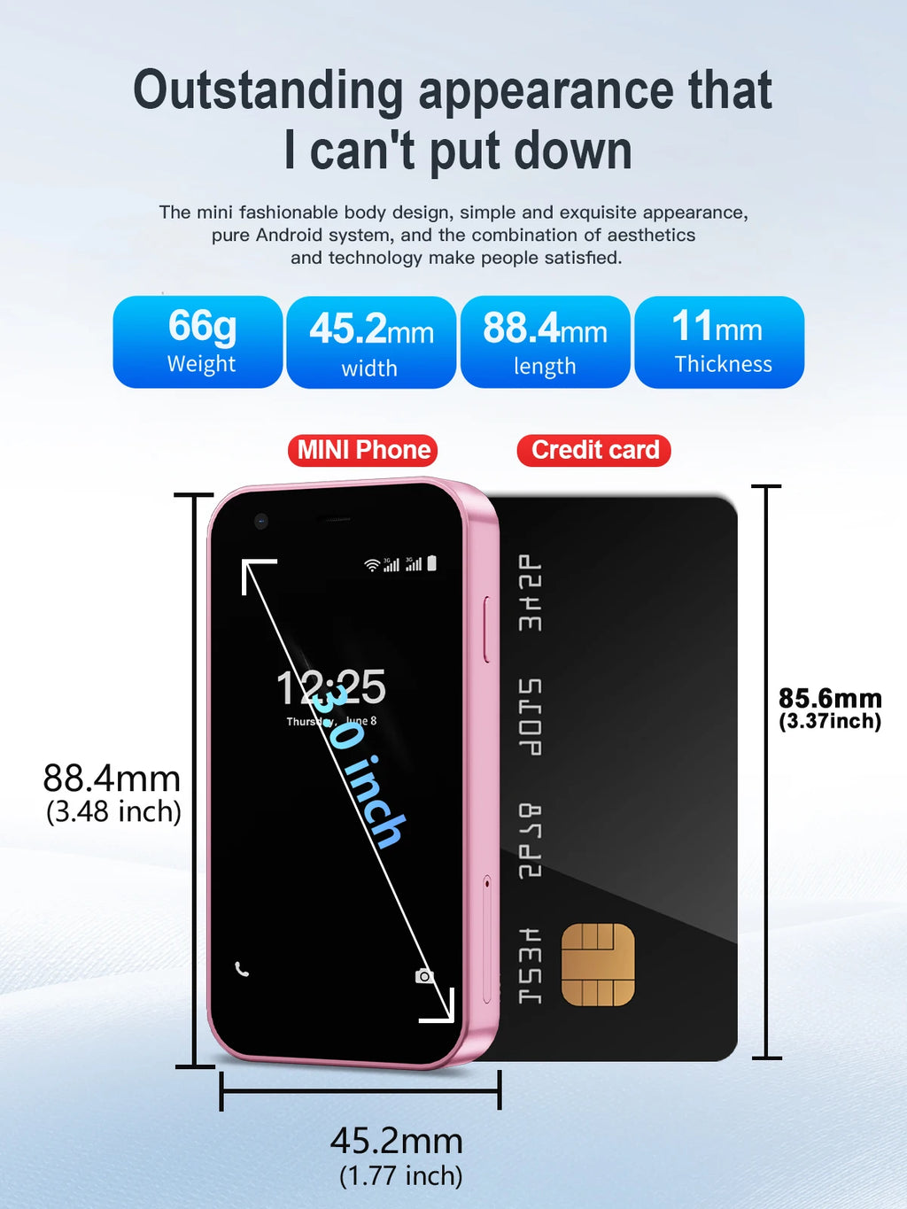 SERVO 15SE Super Mini Smartphone Android System 2GB+16GB Play Store Wifi Dual SIM 3.0" Small Pocket Cheap Smart Phones 3G WCDMA