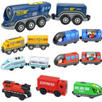 Wooden Locomotive Magnetic Electric Car Train Toys Fit Biro Wooden Diecast Slot Train Track Railway Educational Toys For Kids