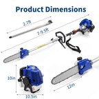 43CC 52CC Petrol Pole Saw 30cm Cutting Bar Long Reach Chainsaw Extendable 2.9m Tree Pruner Garden Power Tool With Shoulder Strap