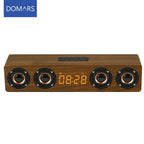Domars Wireless Bluetooth 5.0 Speakers Wooden Alarm Clock Display Sound System Player with AUX TF FM Radio Subwoofer Box