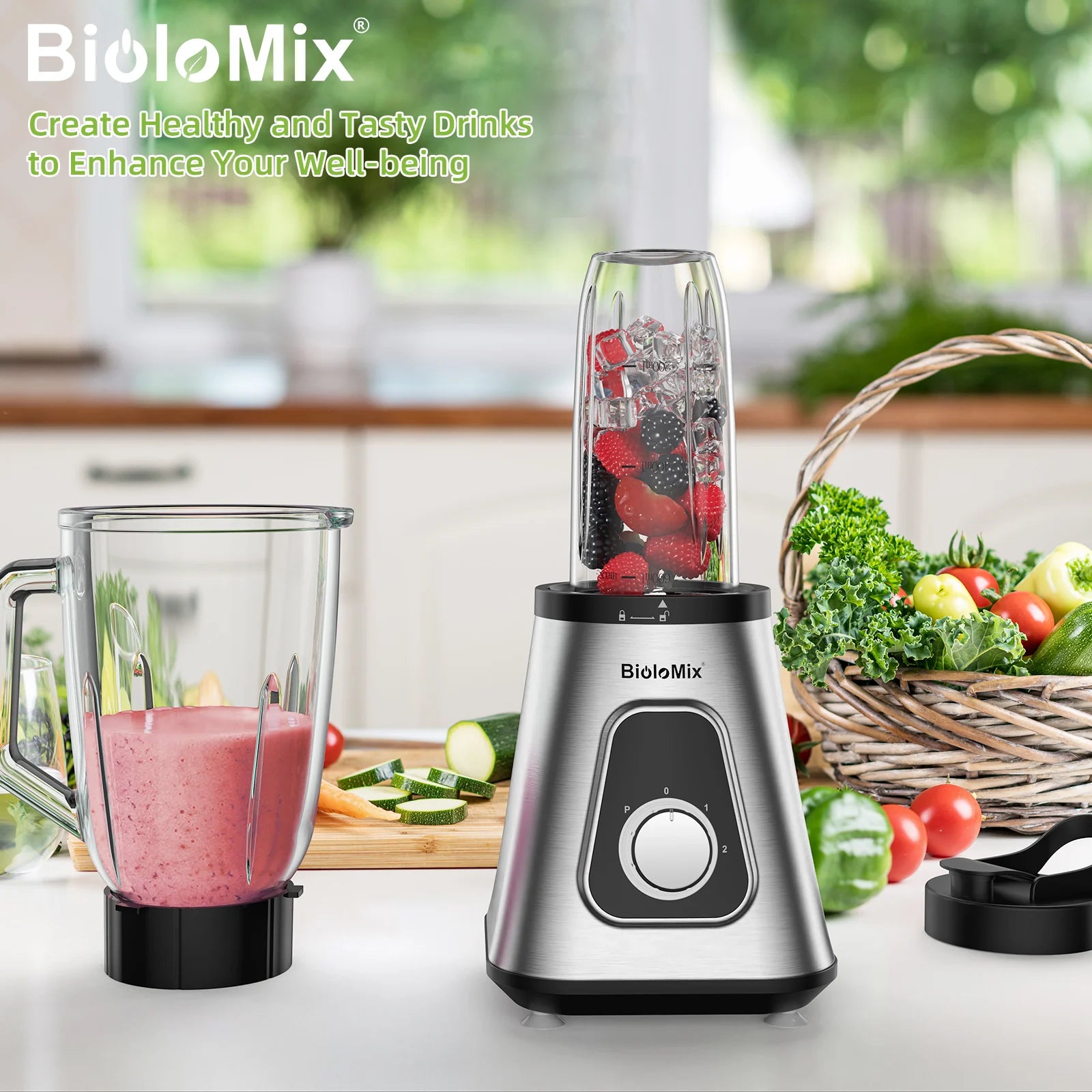 BioloMix Professional 1300W Blender with 1.5L BPA Free Glass Pitcher Perfect for Frozen Smoothies and Homemade Sauces