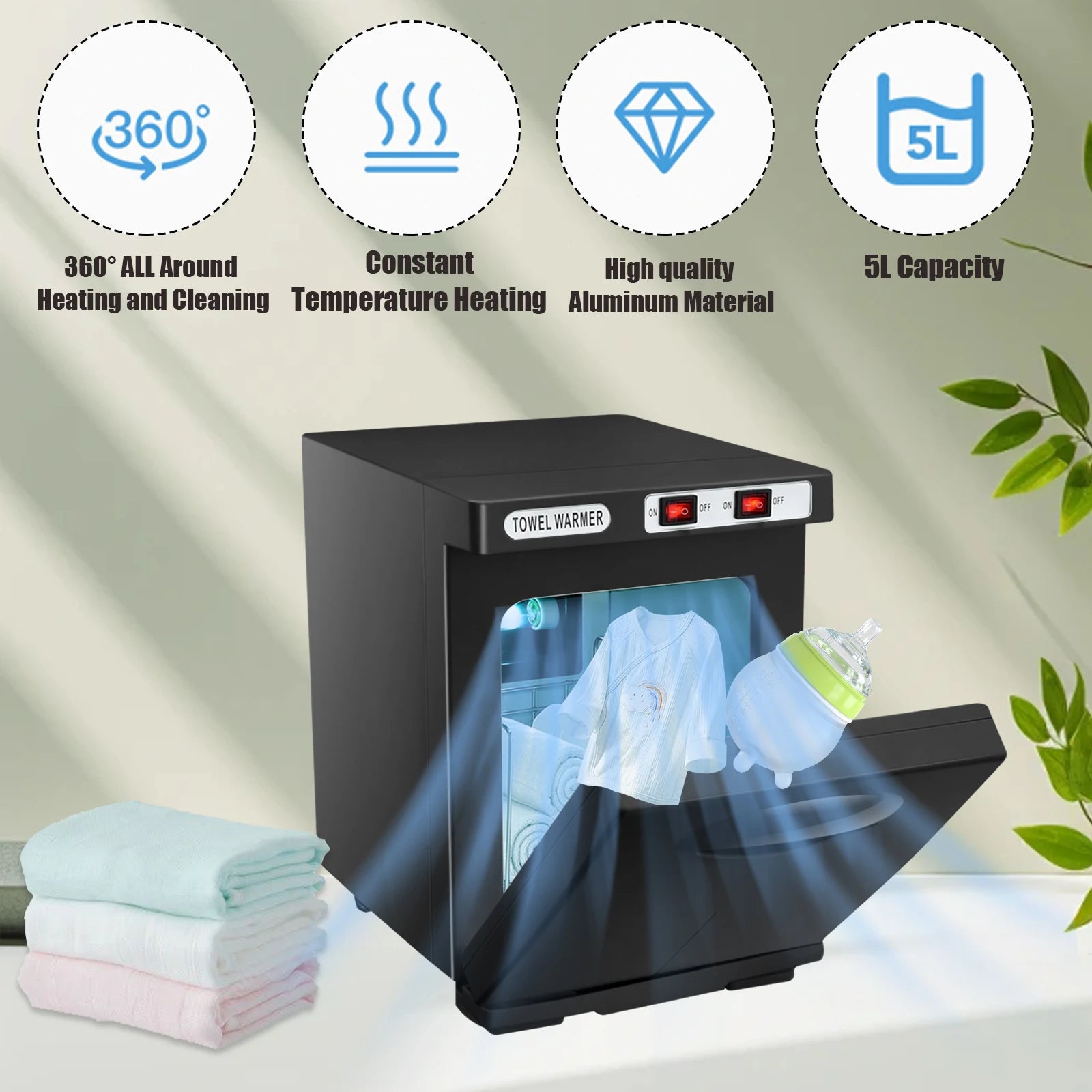 150W UV Ozone Heated Towel Sterilizer Cabinet  5L Fast Warm-Up for Spa Nail Salon 3-in-1 Disinfection with Heat & UV & Ozone