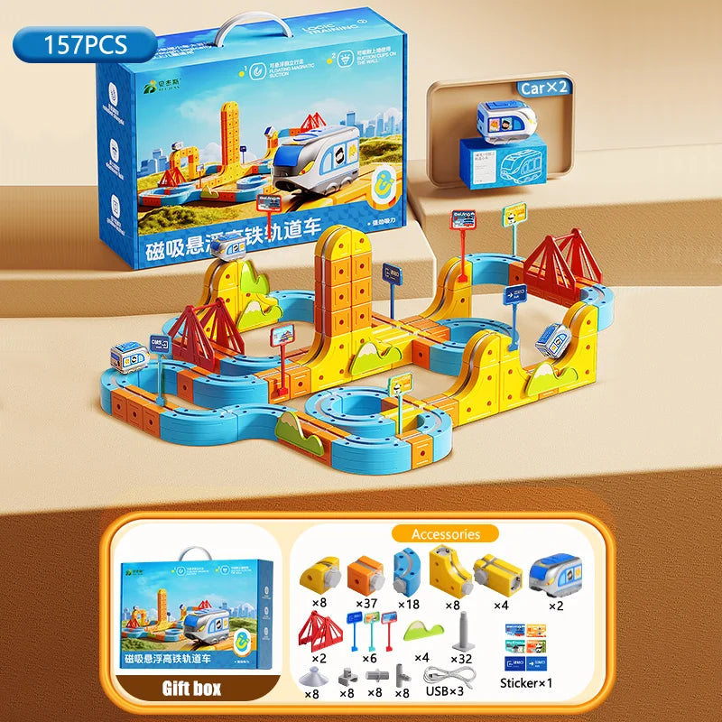 Magnetic Train Toy For Boys Track 1:64 Electric Rail DIY Magic Vehicle Model Toys Education 3 Years Children Gifts