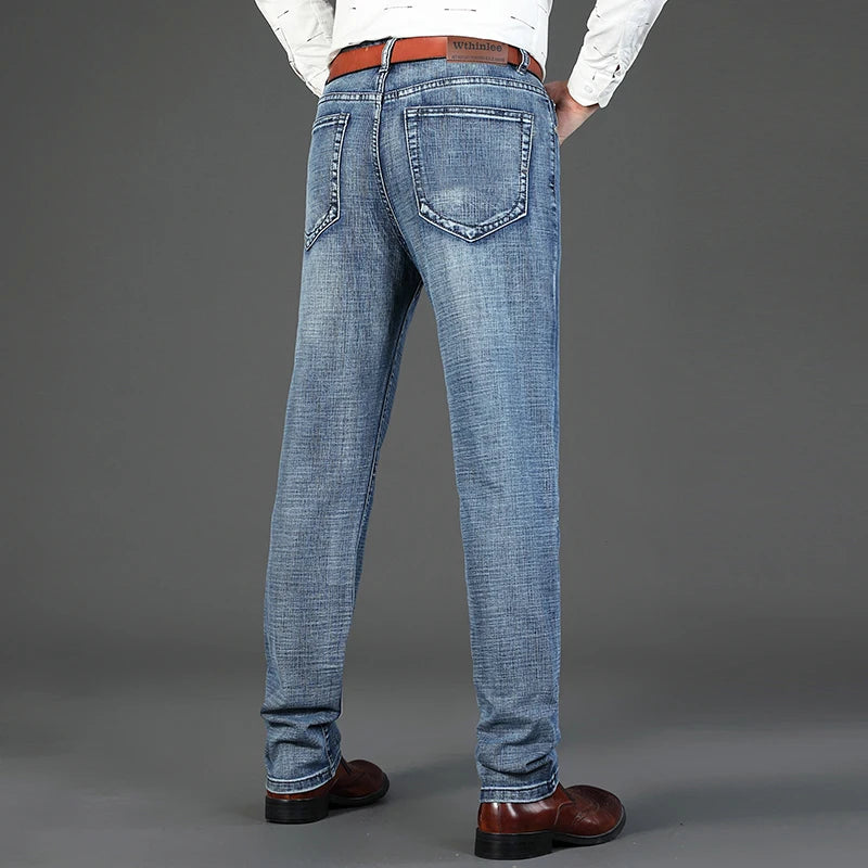 Wthinlee 8 Models Spring Autumn Business Jeans Men Casual Straight Stretch Fashion Classic Work Denim Trousers Brand Clothing