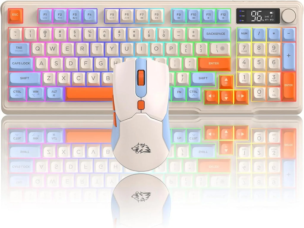 ZIYOU LANG T96 Wireless Gaming Keyboard and Mouse Combo, BT/2.4G RGB Backlit with Smart Display & Knob, 4000 DPI Gaming Mouse