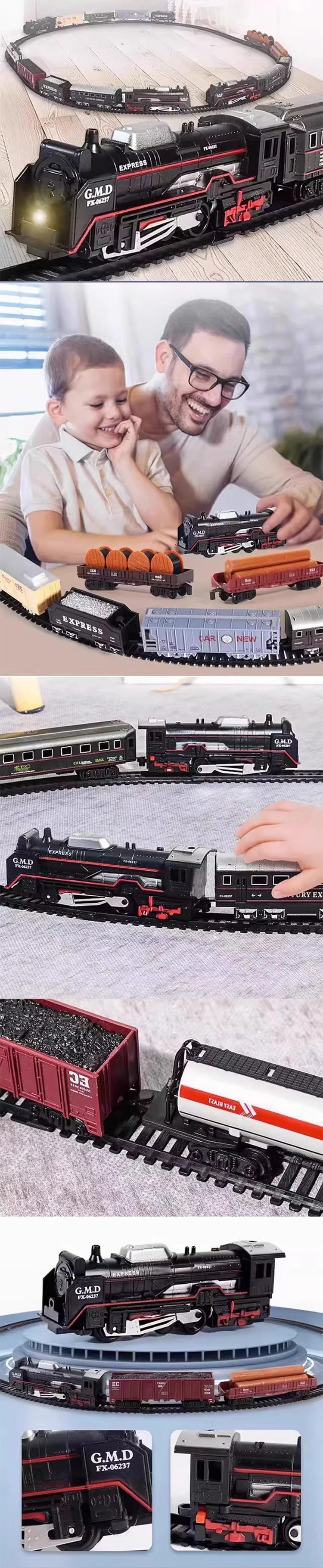 Classical Railway Freight Train Toy Electric Train Track Set with Light Tracks Model Toys for Kids Gift Children Adult Toy