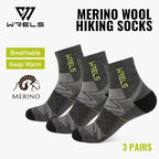 WRELS 1/2/3Pairs Merino Wool Socks Hiking Running Socks Breathable Cushion Sweat Wicking Warm Thermal Compression Wool Socks