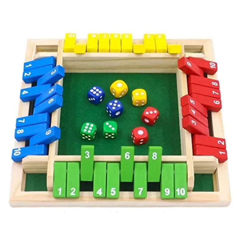 Wooden Dice Board Game Shut The Box for 4 Players Flaps & Dices Game Parent-children Interaction Family Entertainment Main image