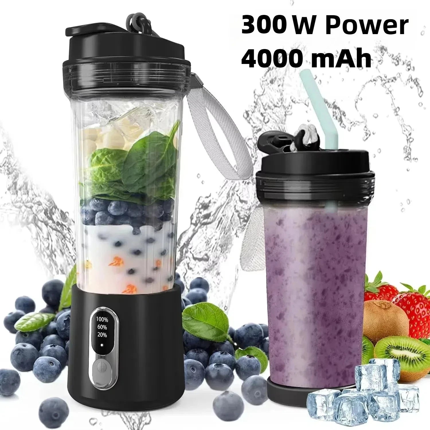 New 300W Powerful Juicer USB 4000mAh Battery Multi-use Juice Cup Grinder Outdoor Portable Fresh Fruit Blender Smoothie Juice Cup Main image