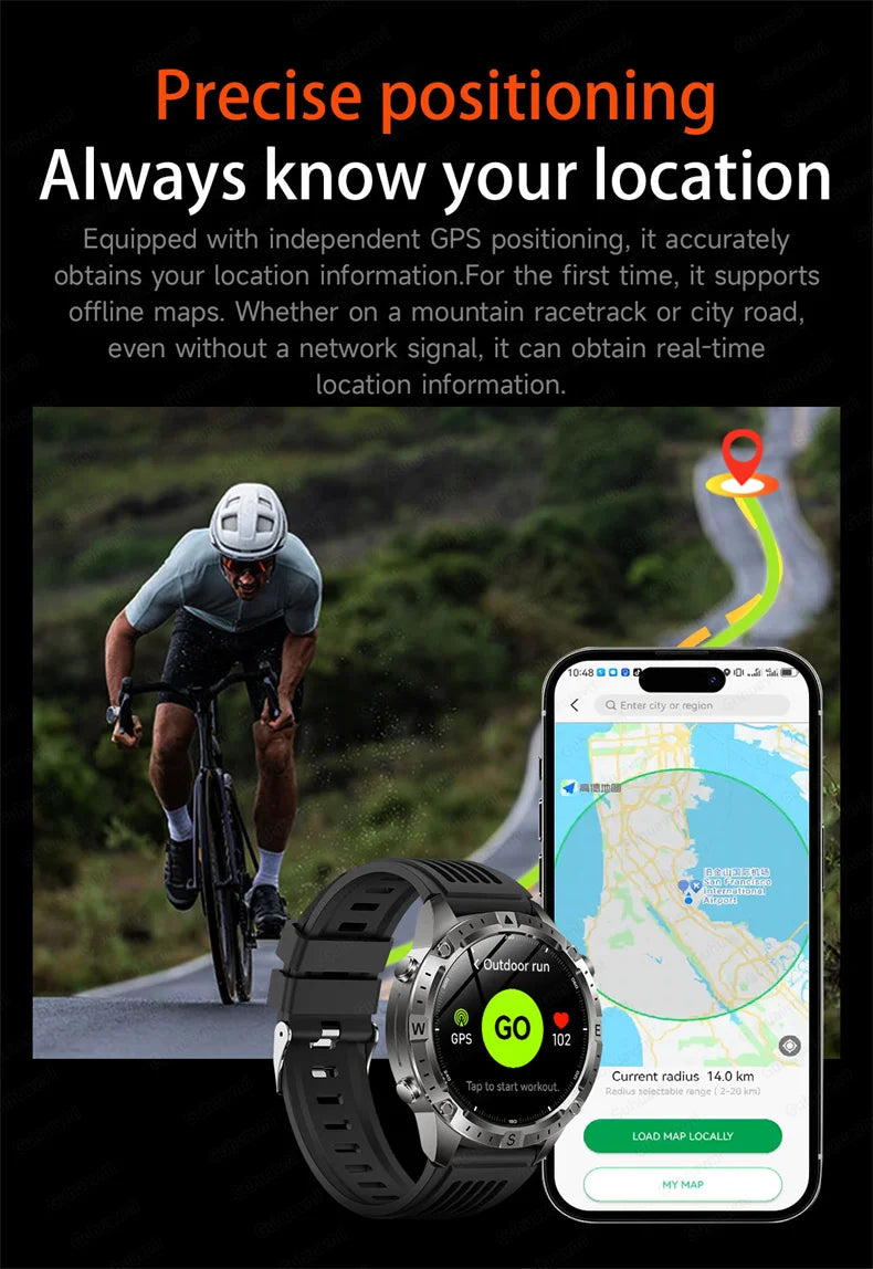 GPS Sports Smartwatch Men Women Swim Waterproof Fitness Tracker 2GB Memory Offline Maps  SpO2 Rugged Outdoor Smartwatch for Men