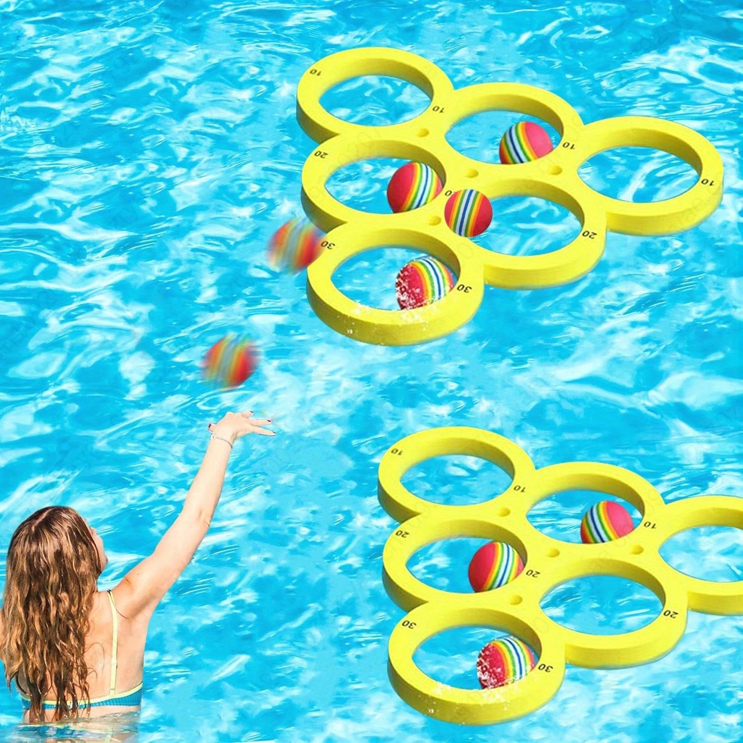 1+10pcs Swimming Pool Toss Game Set, Family Water Sports Floating Pool Toys, Throwing Game ，Suitable for Family Friends Main image