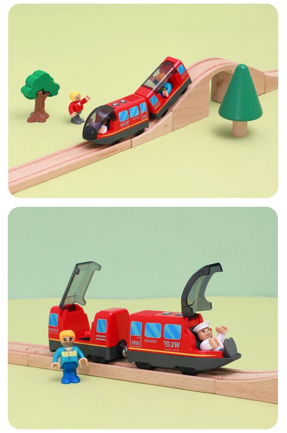Kids Electric Train Set Compatible with Wooden Tracks Magnetic Connectors Diecast Metal Auto-Go Train Toy for Ages 3+ Boys Girls