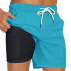 Mens Swim Trunks with Compression Liner Phone Pocket Summer Quick Dry Board Shorts Beach Shorts Swimwear Swimsuit Bathing Suits